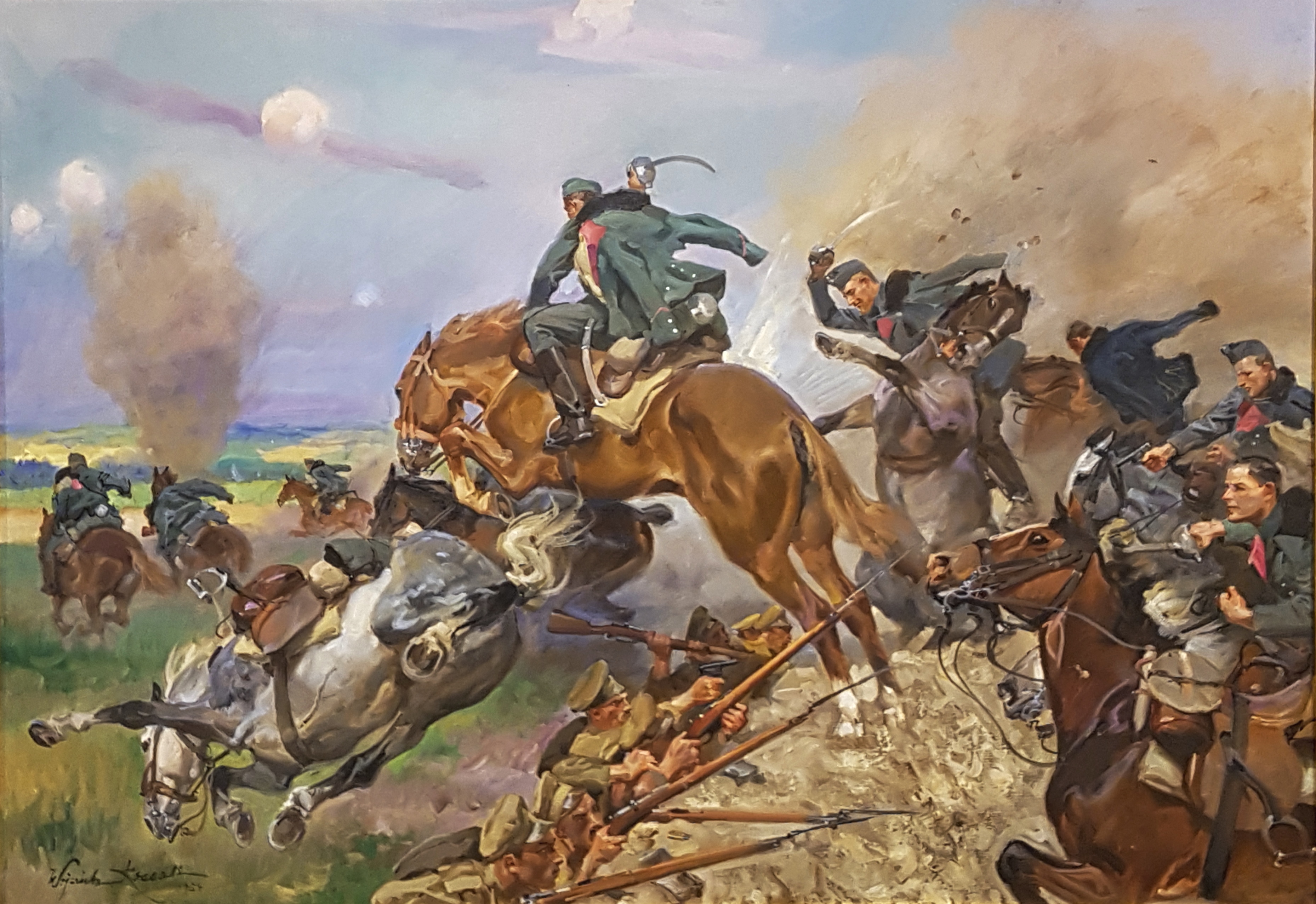 Картина нападение. Войцех Коссак кавалерия. Коссак Березина 1812. Баталист Коссак. Кавалеристская атака 1914.